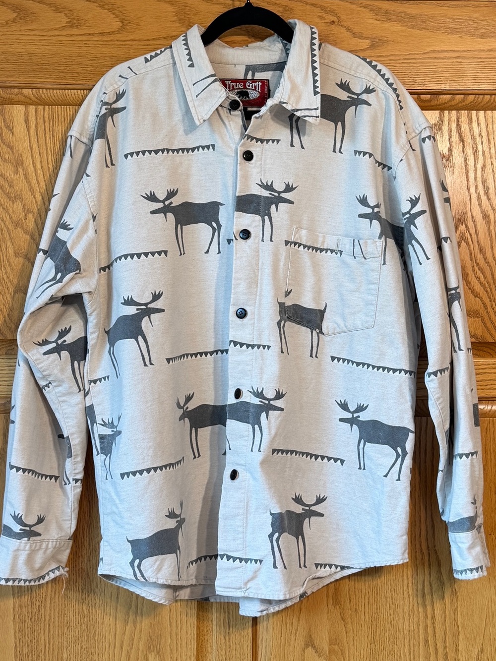 True Grit Light Gray Shirt with Dark Gray Moose Print L